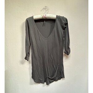 Topo Ranch Womens XS V-Neck 3/4 Roll-Tab Sleeve T-Shirt Ranch Style Tee Black